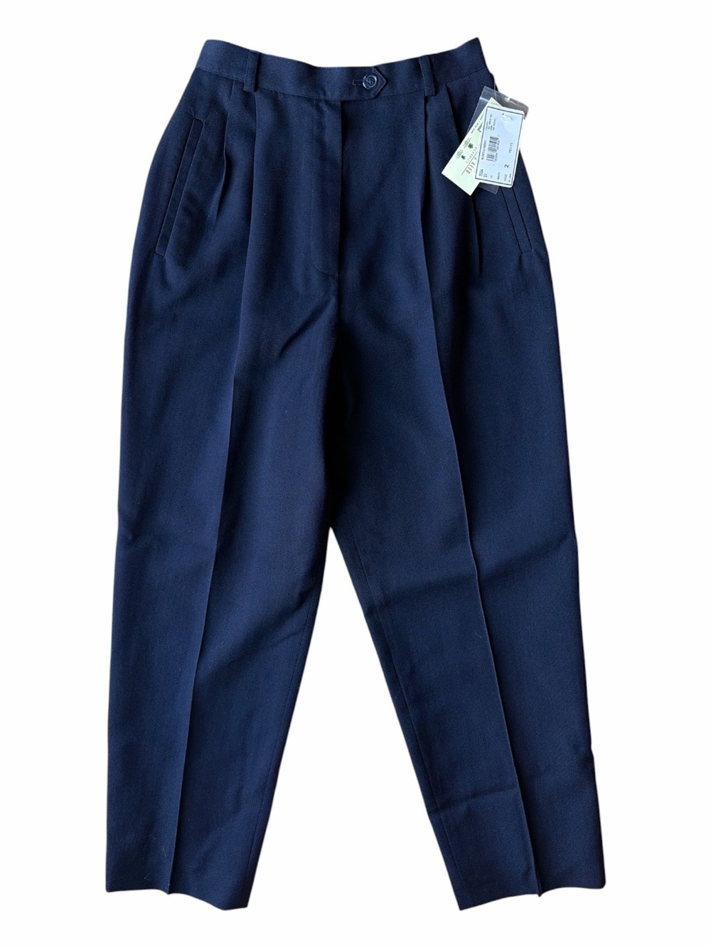 NWT Austin Reed Women's Vintage Navy Blue 100% Wool Pleated Trousers, Petite 2